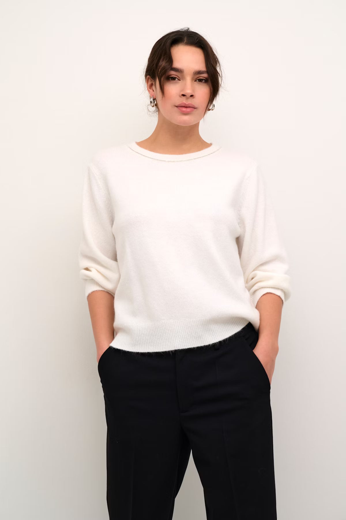 Ivory Embellished Round Neck Short Sleeve Jumper