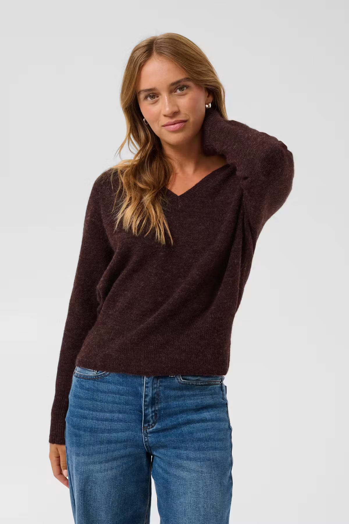 V Neck Long Sleeve Jumper - Wine or Charcoal