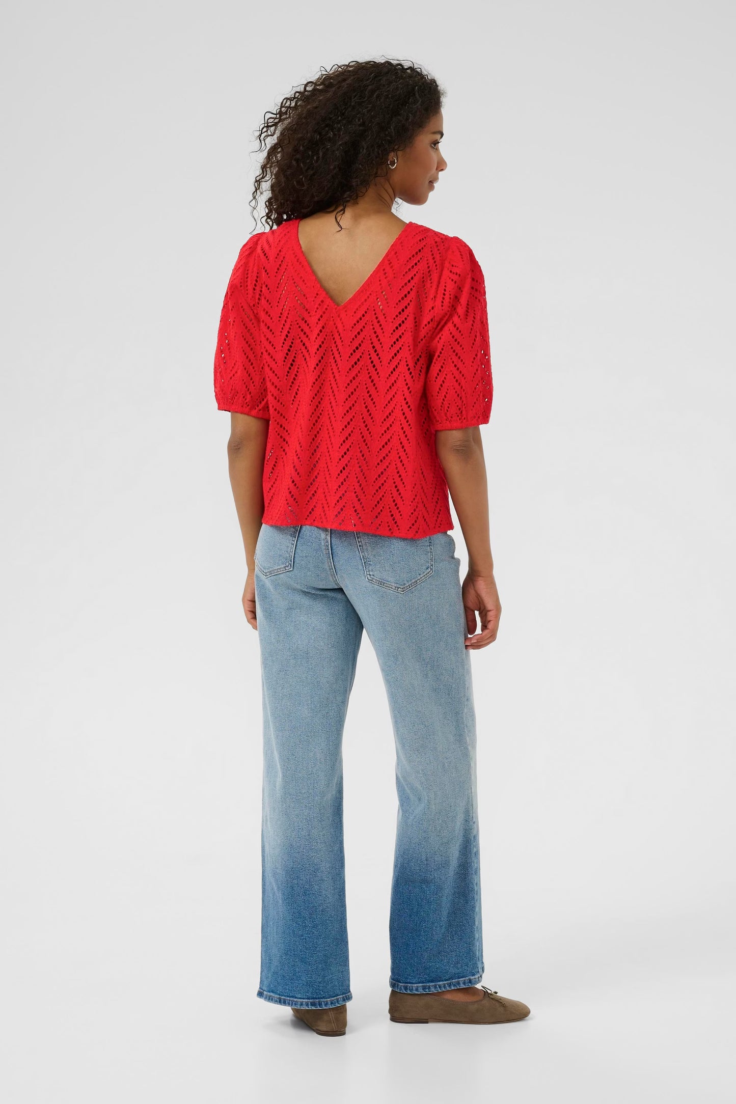 Chevron Patterned Puff Sleeve Blouse - Red or Black