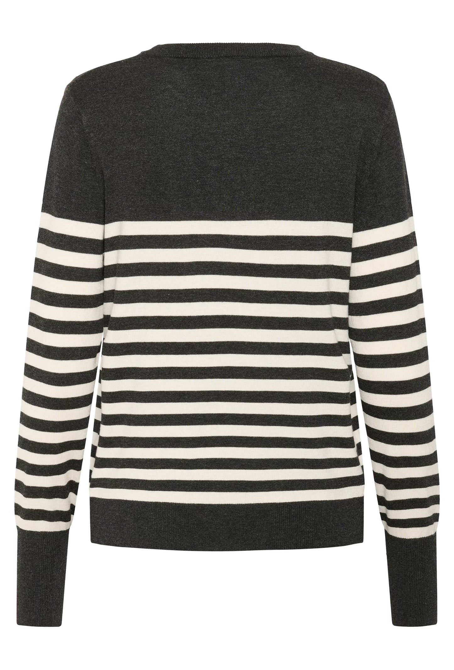 Grey & Ivory Striped Long Sleeve Fine Knit Jumper