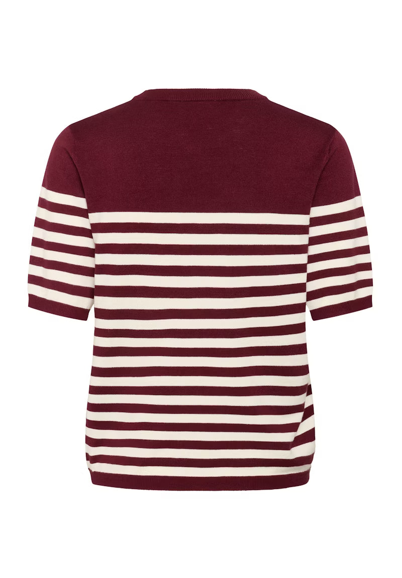 Wine & Ivory Short Sleeve Fine Knit Jumper