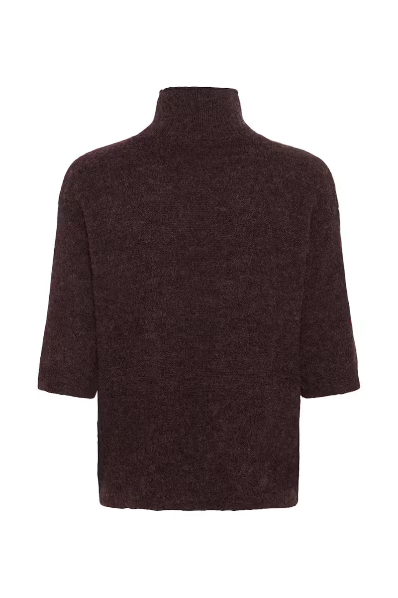 Wine Turtle Neck Elbow Length Sleeve Jumper