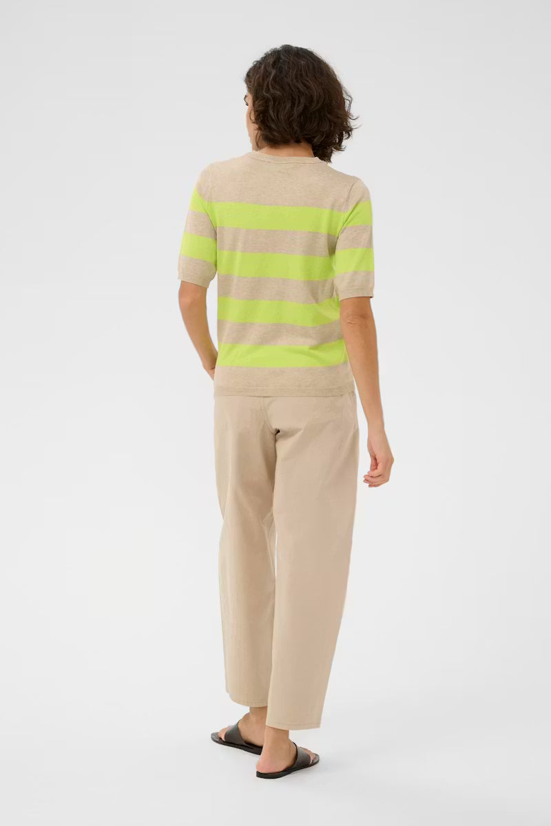 Lime & Beige Striped Long Sleeve Fine Knit Jumper