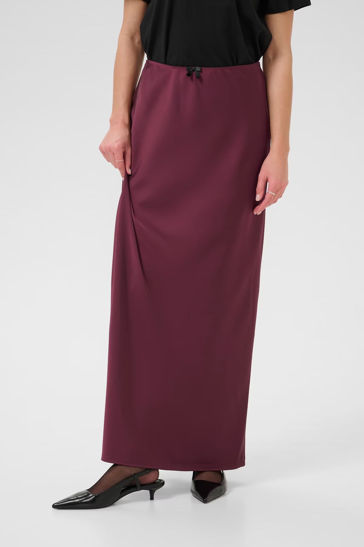 Wine Satin Maxi Skirt