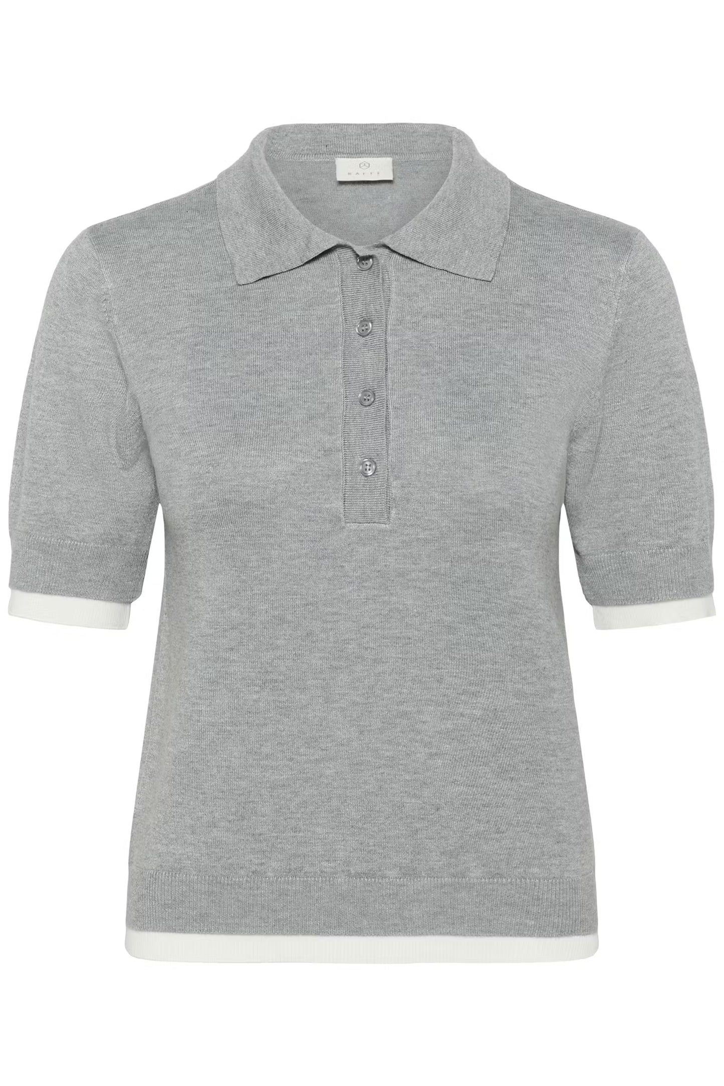 Fine Knit Polo Top - Grey