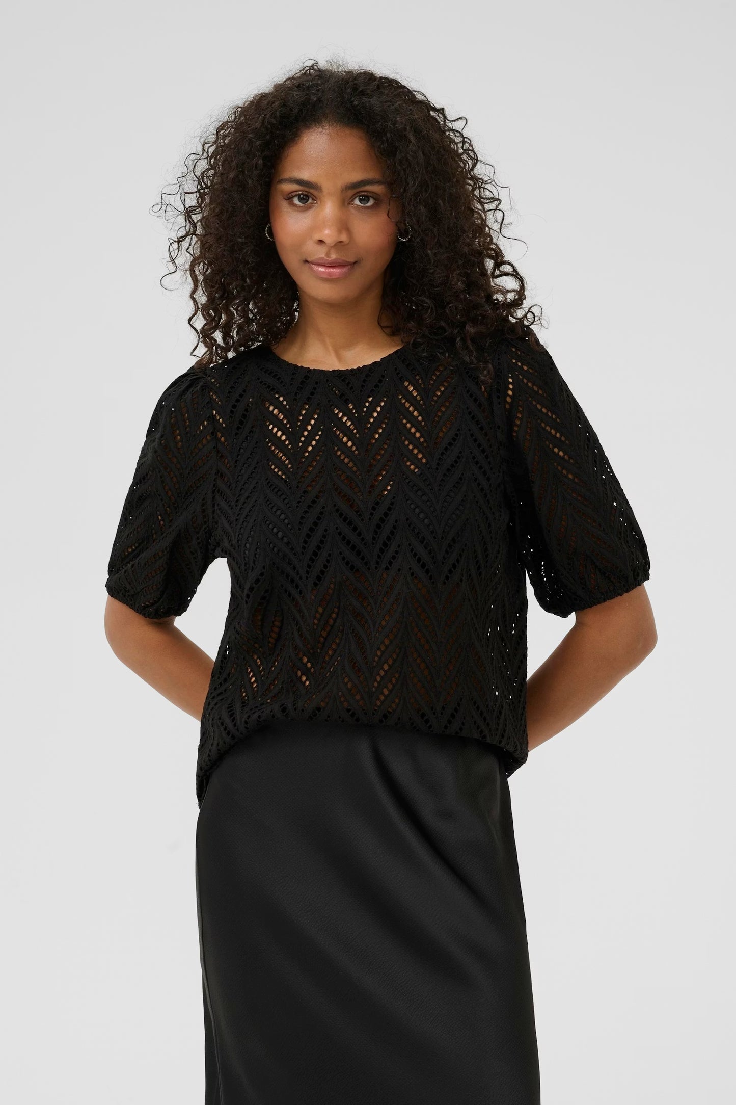 Chevron Patterned Puff Sleeve Blouse - Red or Black
