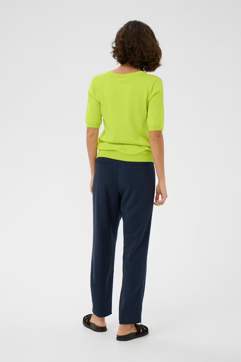 Lime Short Sleeve V Neck Fine Knit Jumper