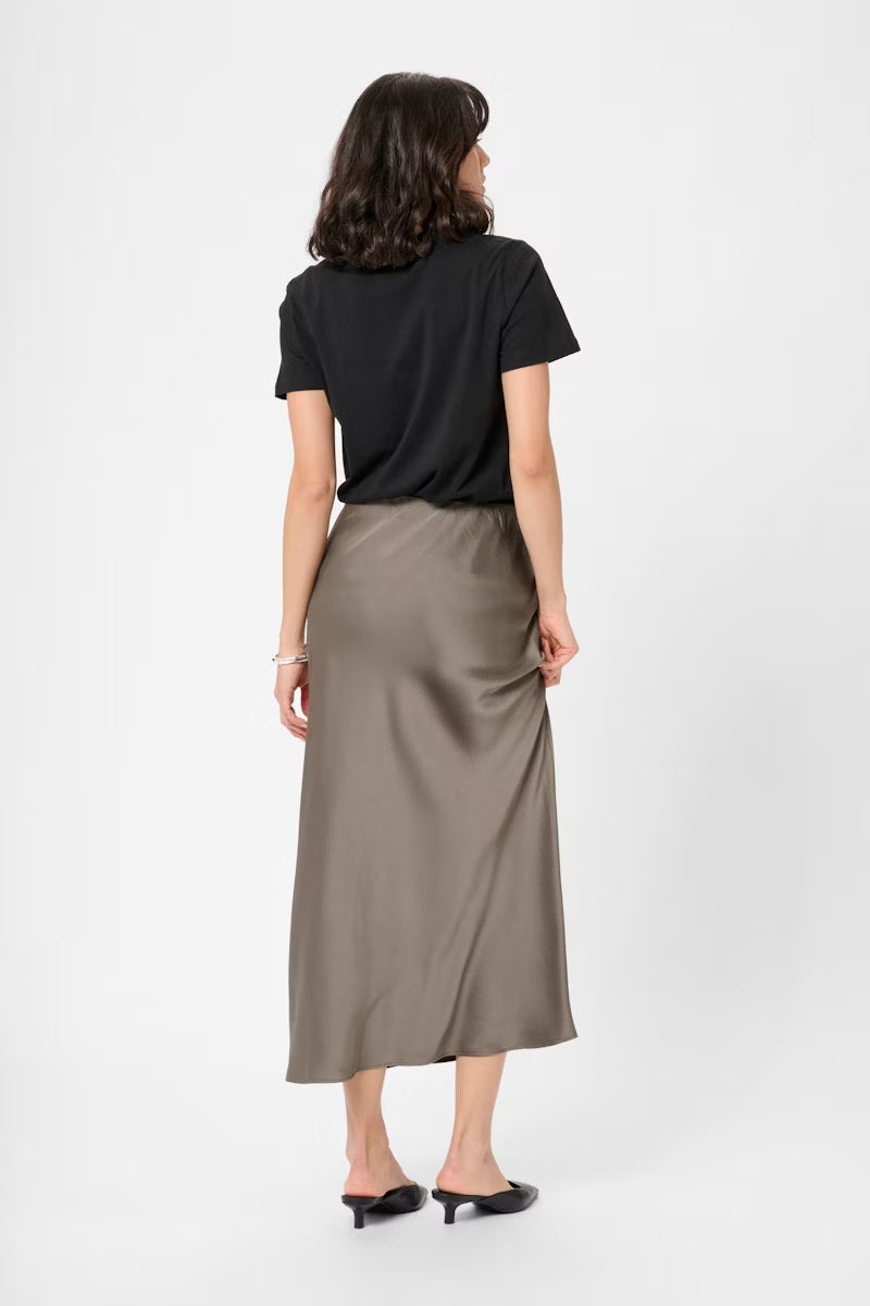 Champagne Grey Textured A-Line High Satin Skirt