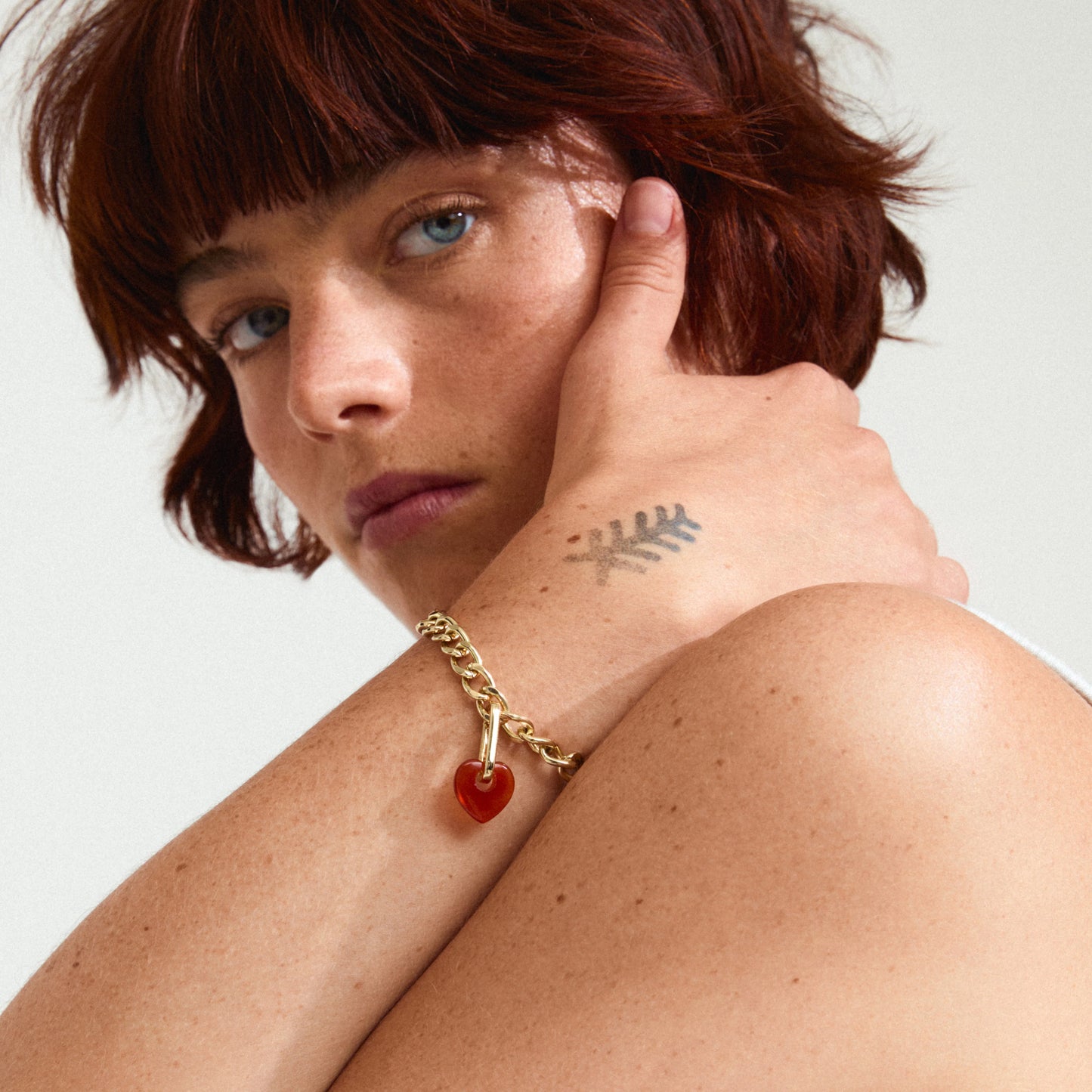 Gold-plated Charm With Red Agate Heart Pendant