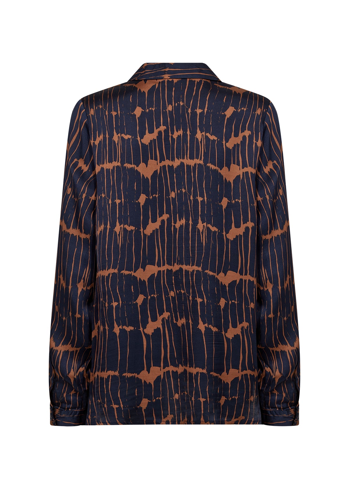 Satin Long Sleeve Shirt - Navy & Camel or Black and Beige