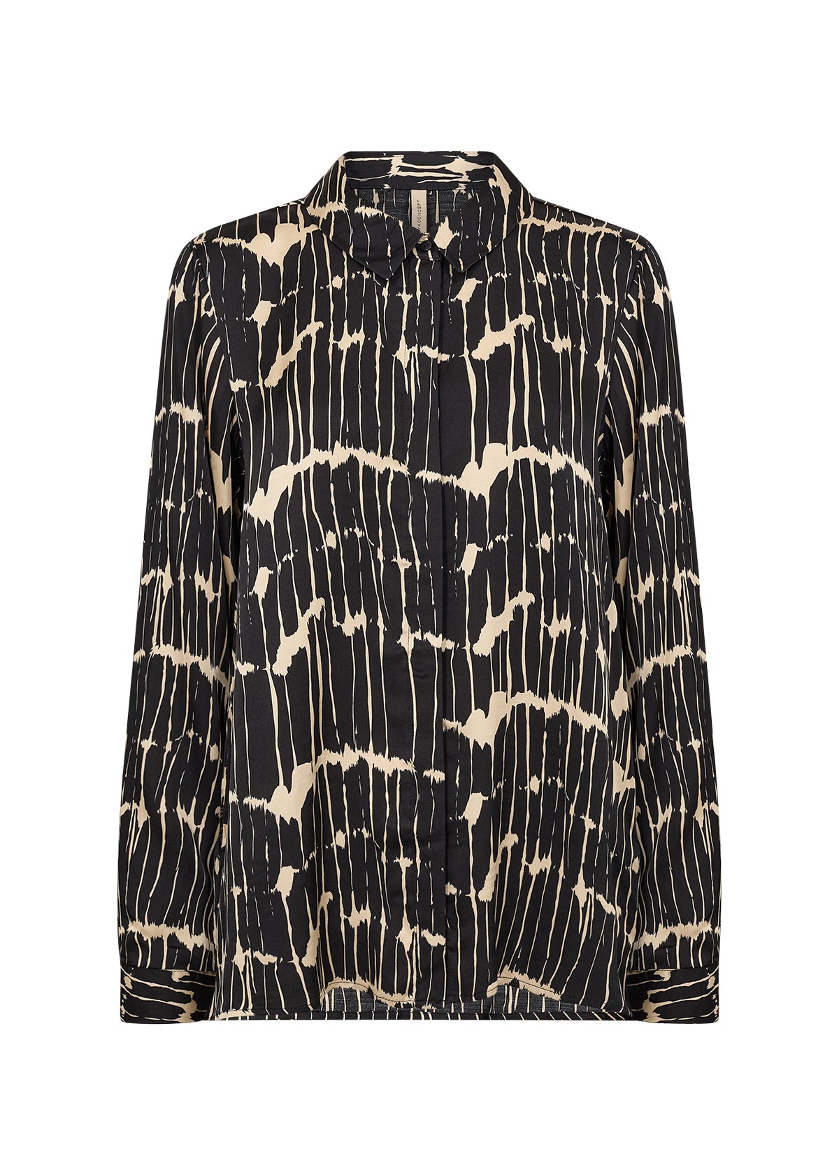 Satin Long Sleeve Shirt - Navy & Camel or Black and Beige