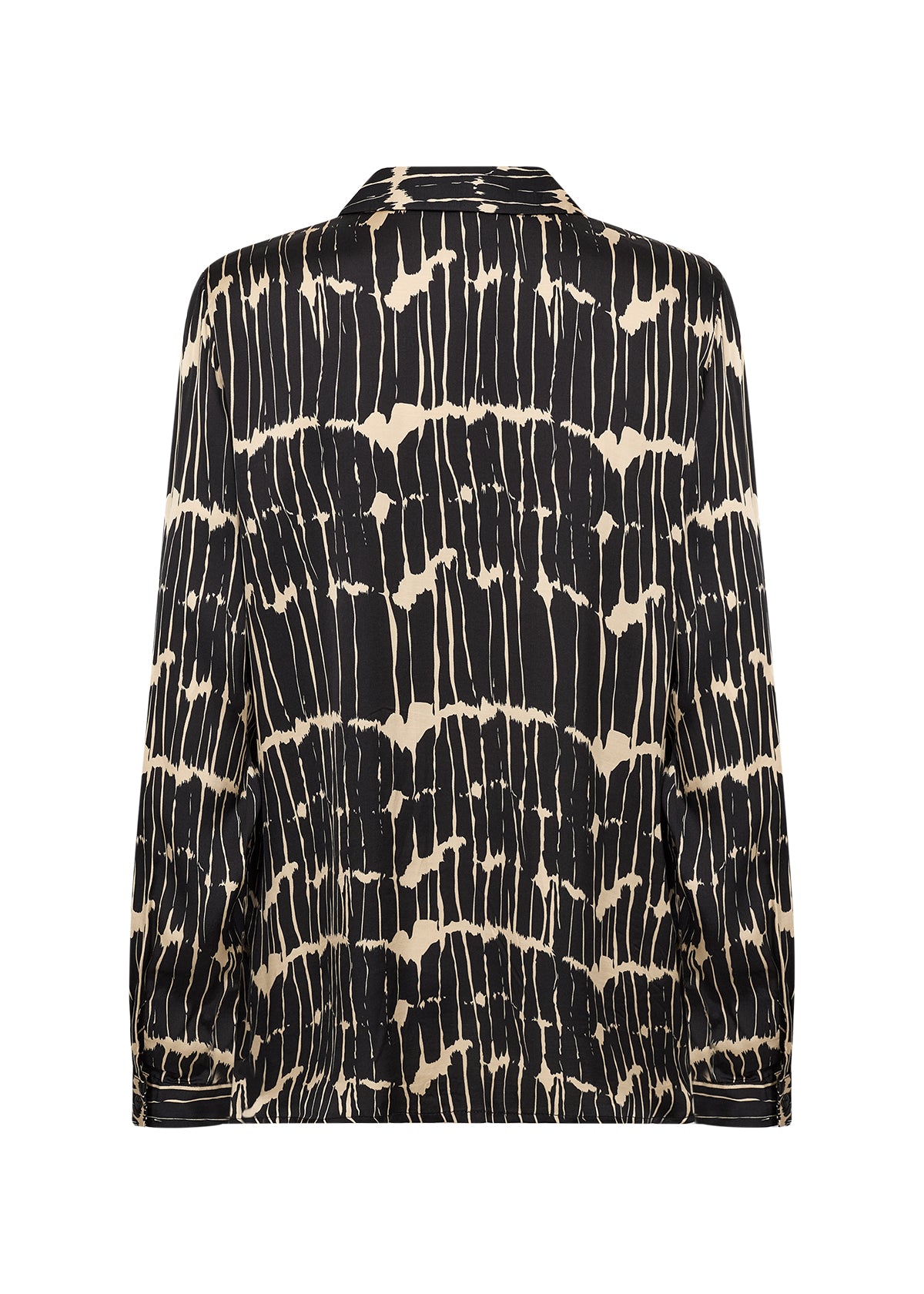 Satin Long Sleeve Shirt - Navy & Camel or Black and Beige