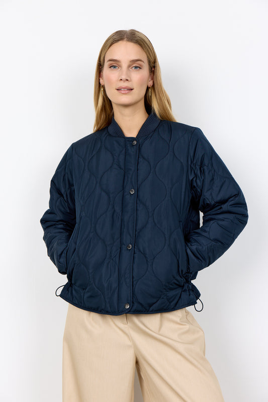 Soya Concept Waist Length Quilted Jacket In Navy, Beige & Toffee
