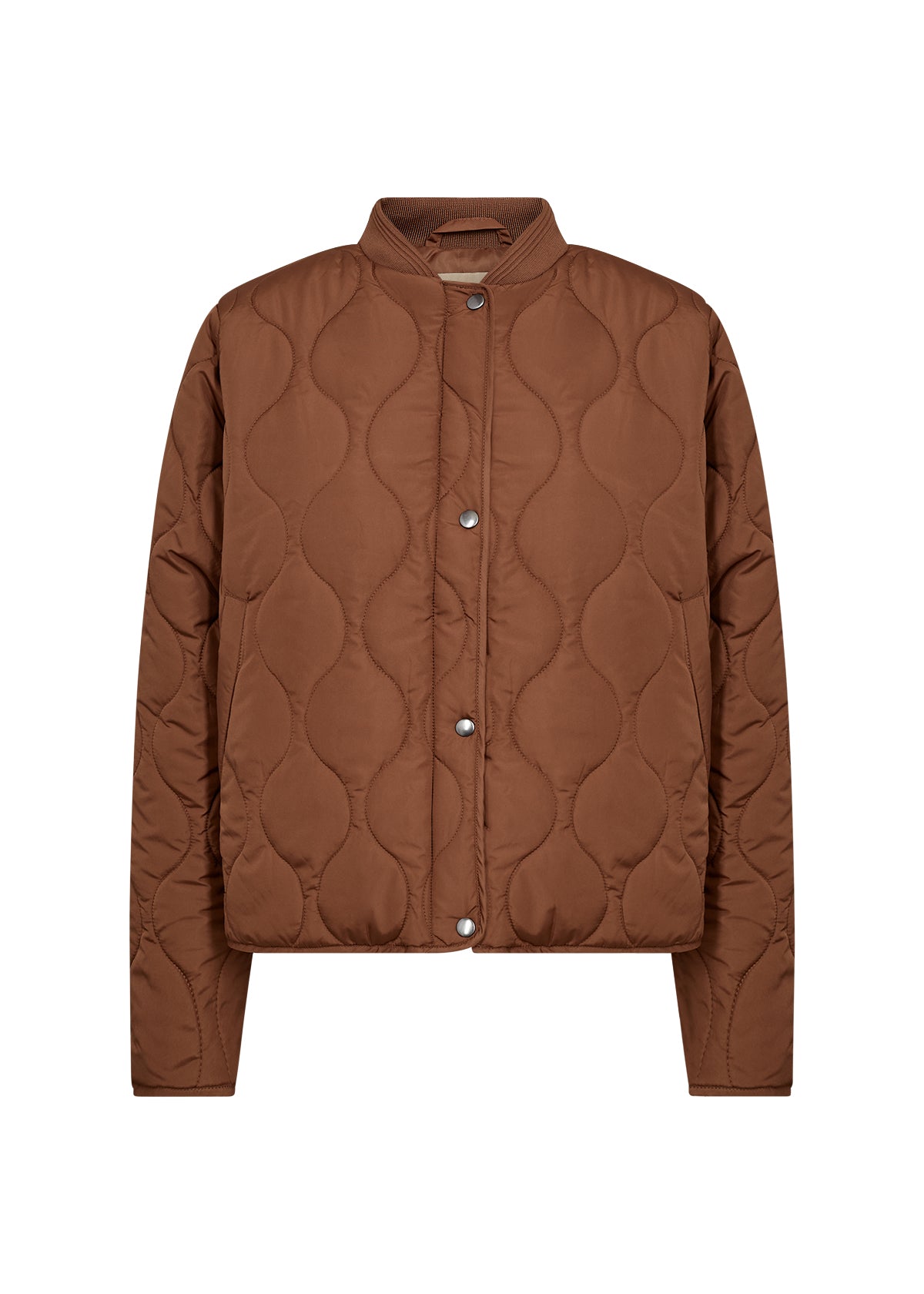 Soya Concept Waist Length Quilted Jacket In Navy, Beige & Toffee