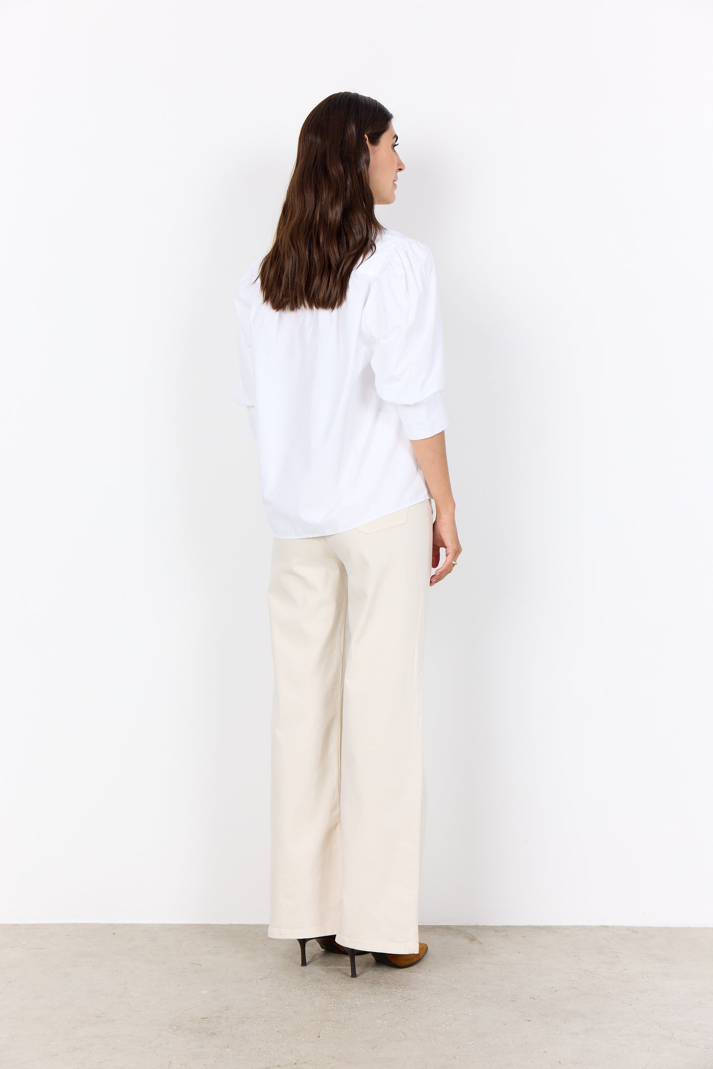Puffed 3/4 Length Sleeve Shirt - White