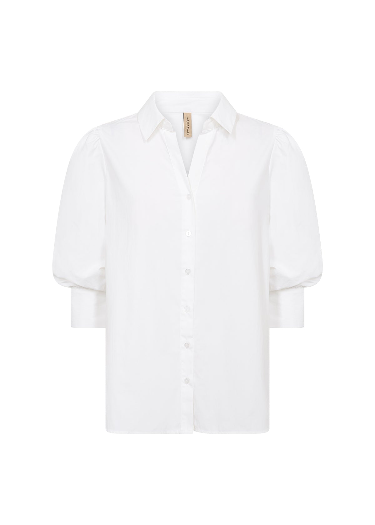 Classic Collared Shirt With Elegant Puffed Sleeve - White & Toffee
