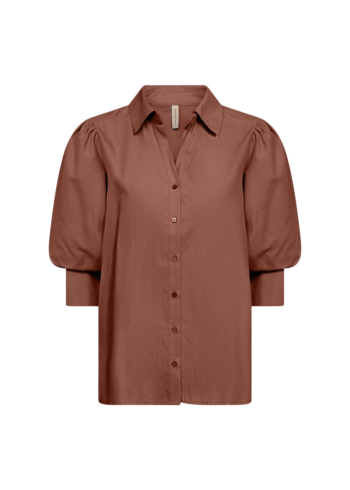 Classic Collared Shirt With Elegant Puffed Sleeve - White & Toffee