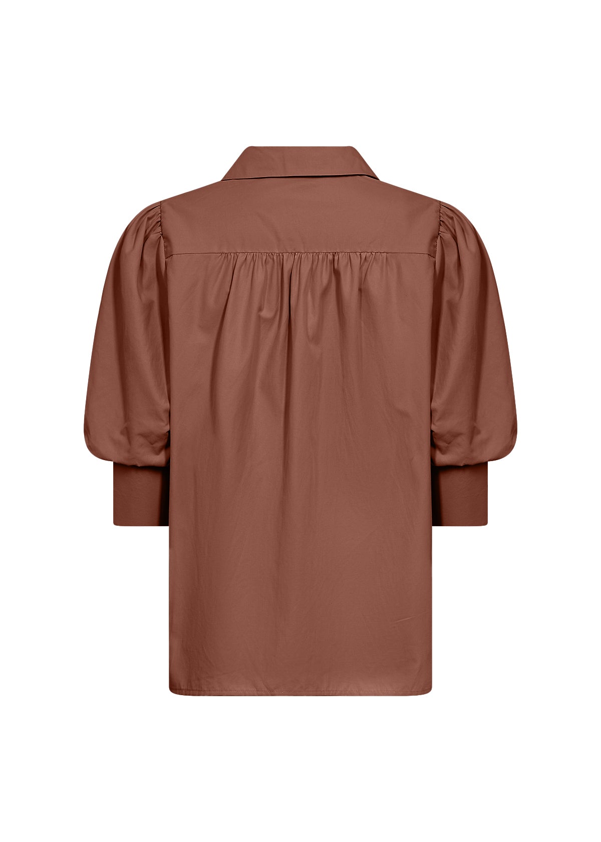 Classic Collared Shirt With Elegant Puffed Sleeve - White & Toffee