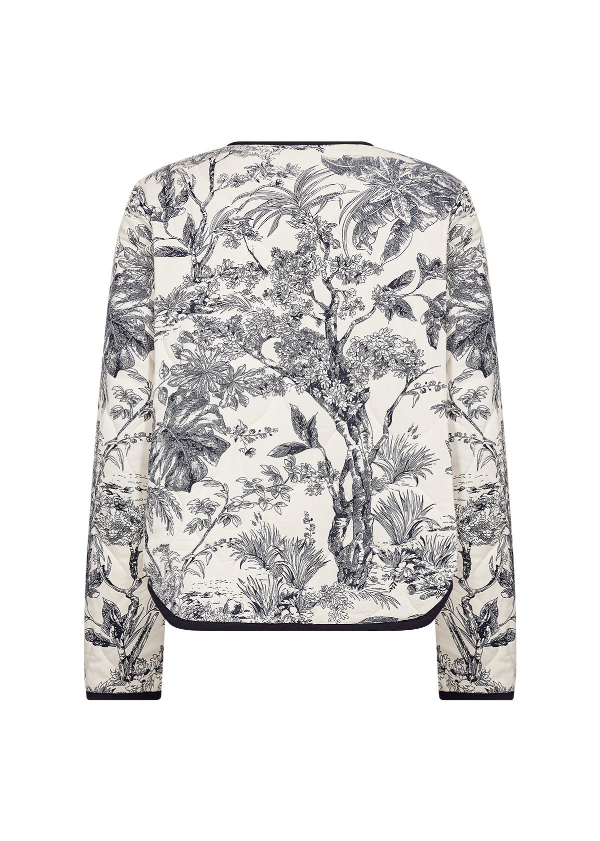 Botanical Print Quilted Jacket - Navy & White