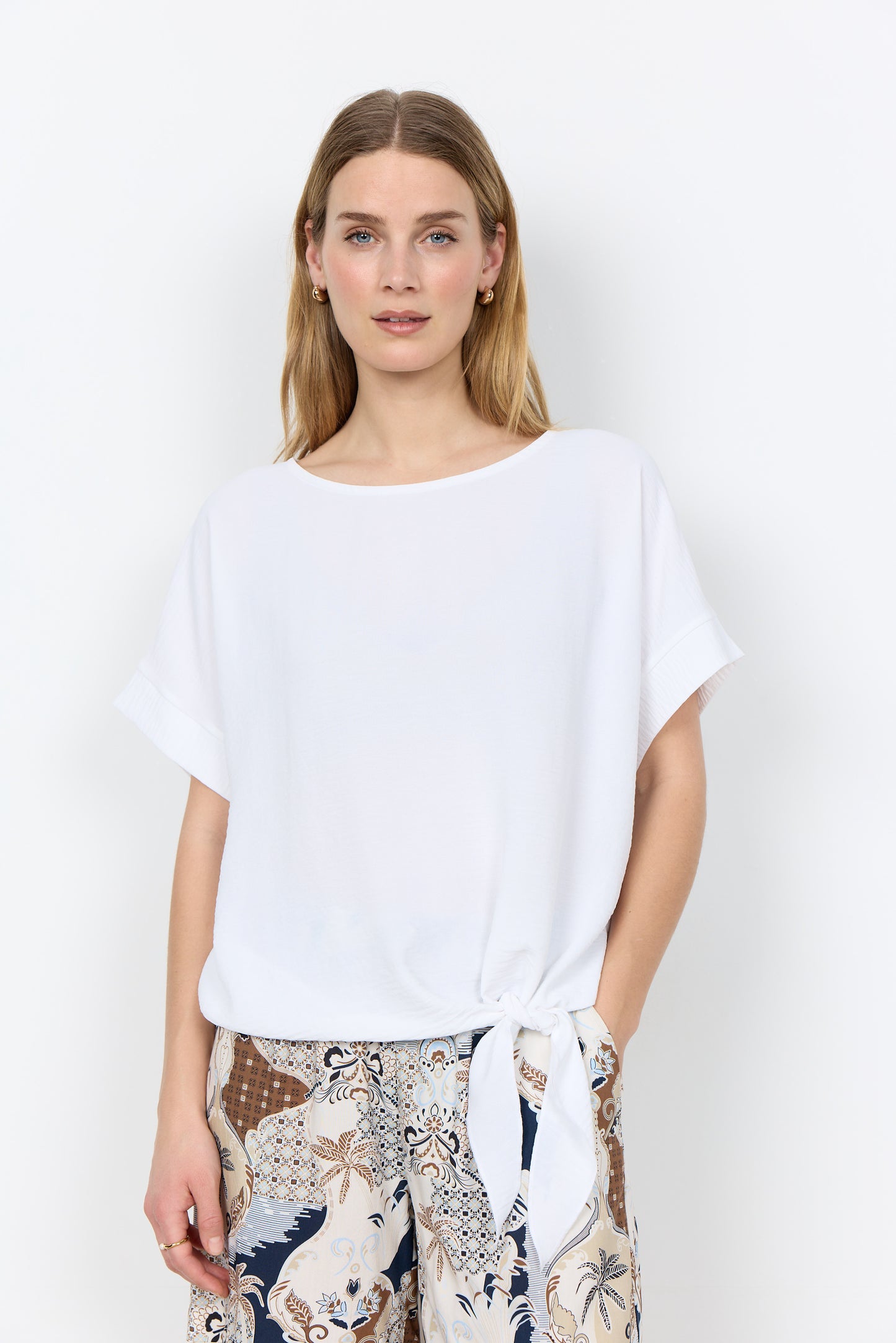 Short Sleeve Ivory Round Neck Top