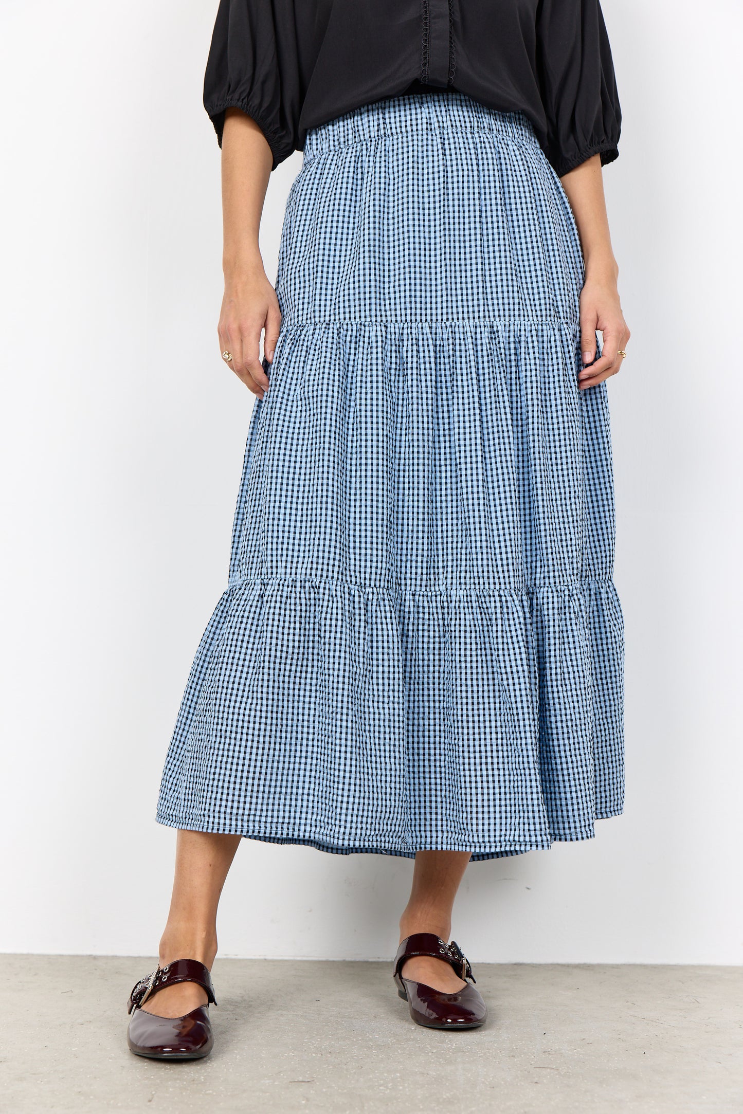 Gingham Check Skirt - Chocolate & Cream / Light Blue & Navy