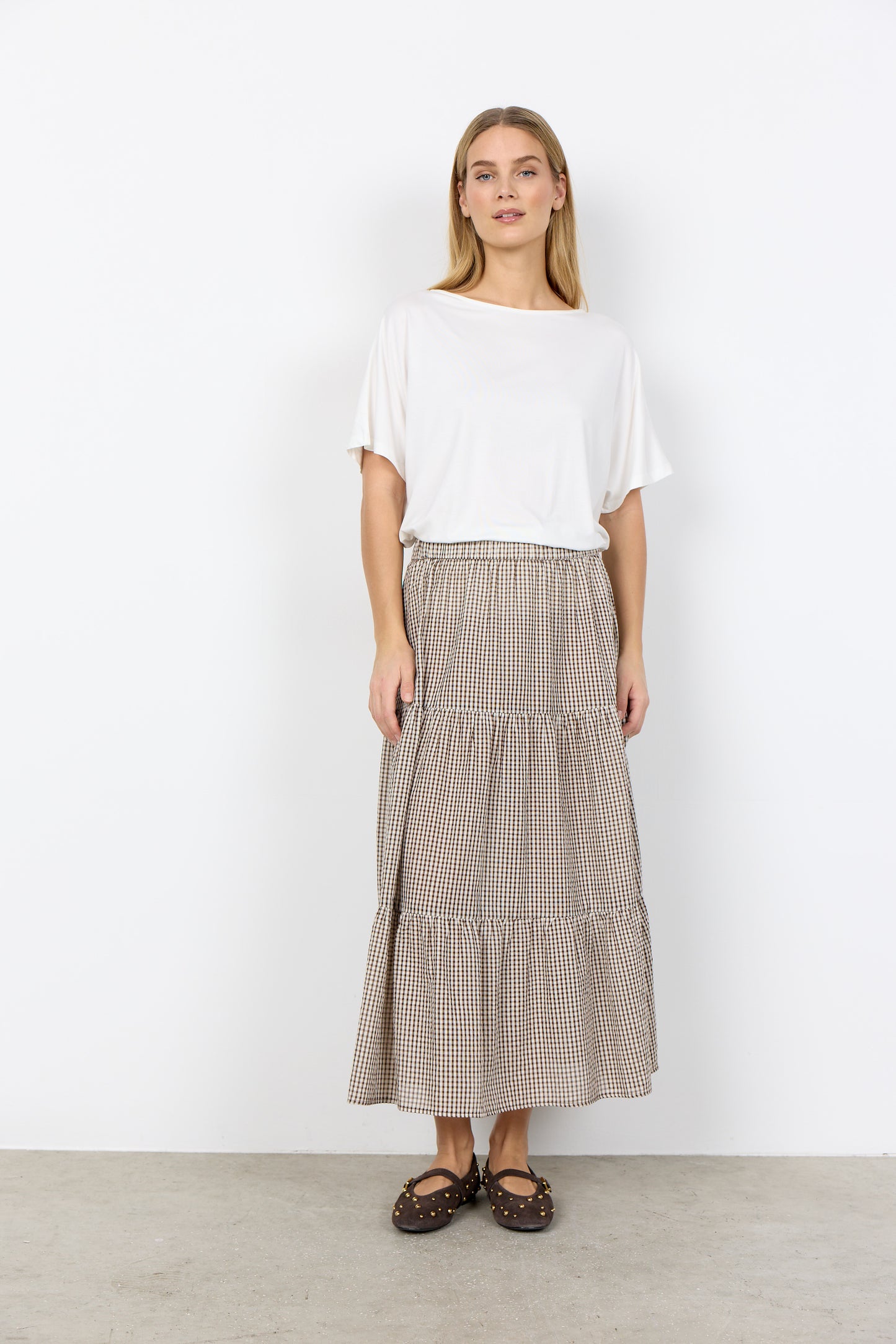 Gingham Check Skirt - Chocolate & Cream / Light Blue & Navy
