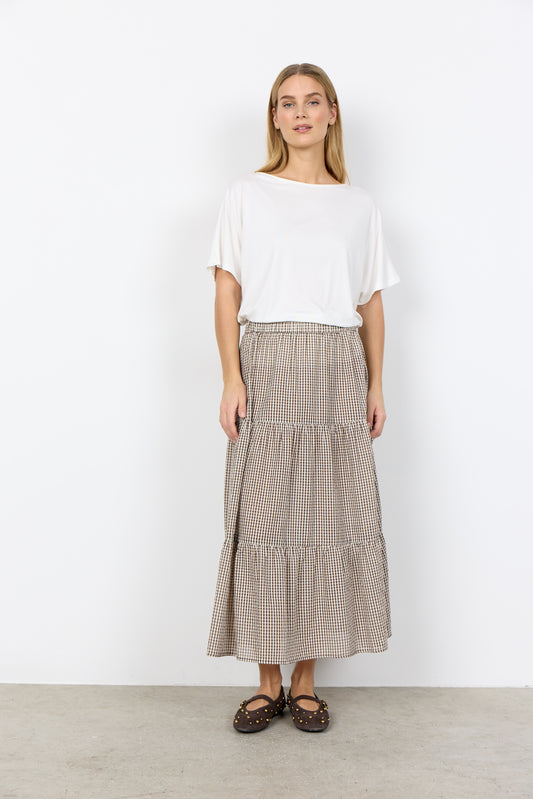 Gingham Check Skirt - Chocolate & Cream / Light Blue & Navy