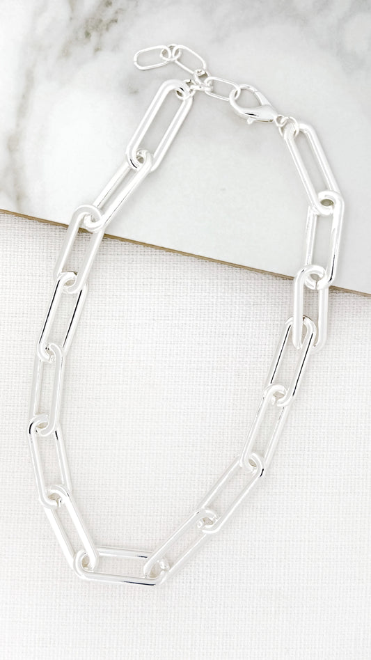 Short Silver Coloured Large Link Necklace