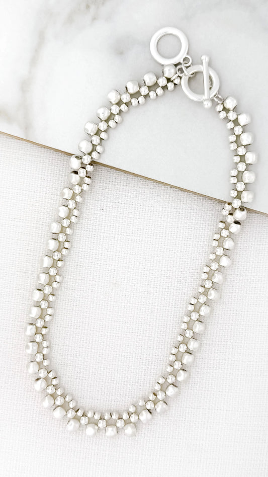 Silver Coloured T-bar Bead Necklace