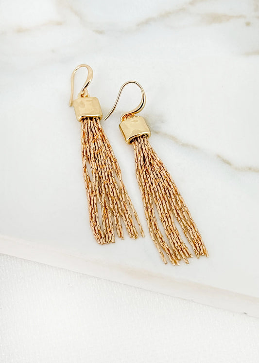 Gold Coloured Multi Strand Tassel Earring