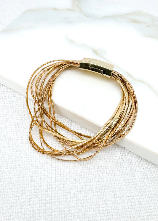 Gold Coloured Multi Strand Snake Chain Bracelet With Magnetic Clasp