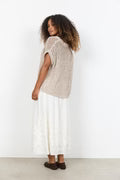Drop Sleeve Cotton Mix Summer V Neck - Ivory & Beige