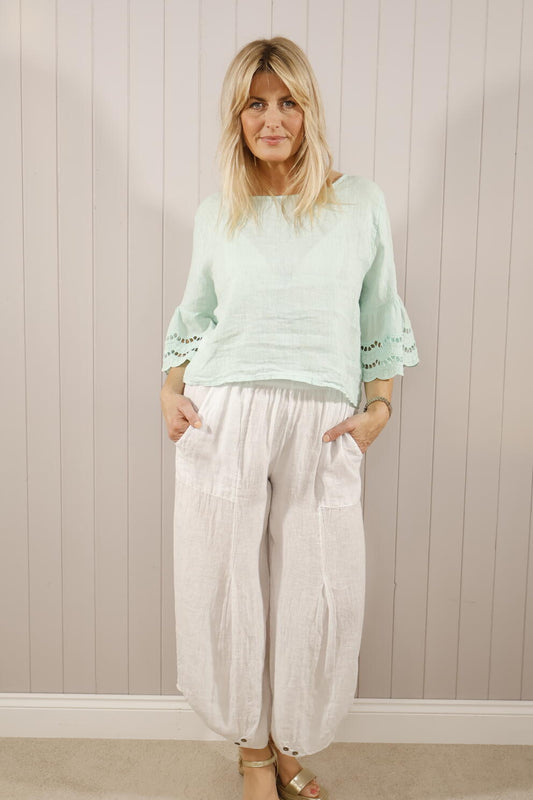 Linen Button Trousers - White