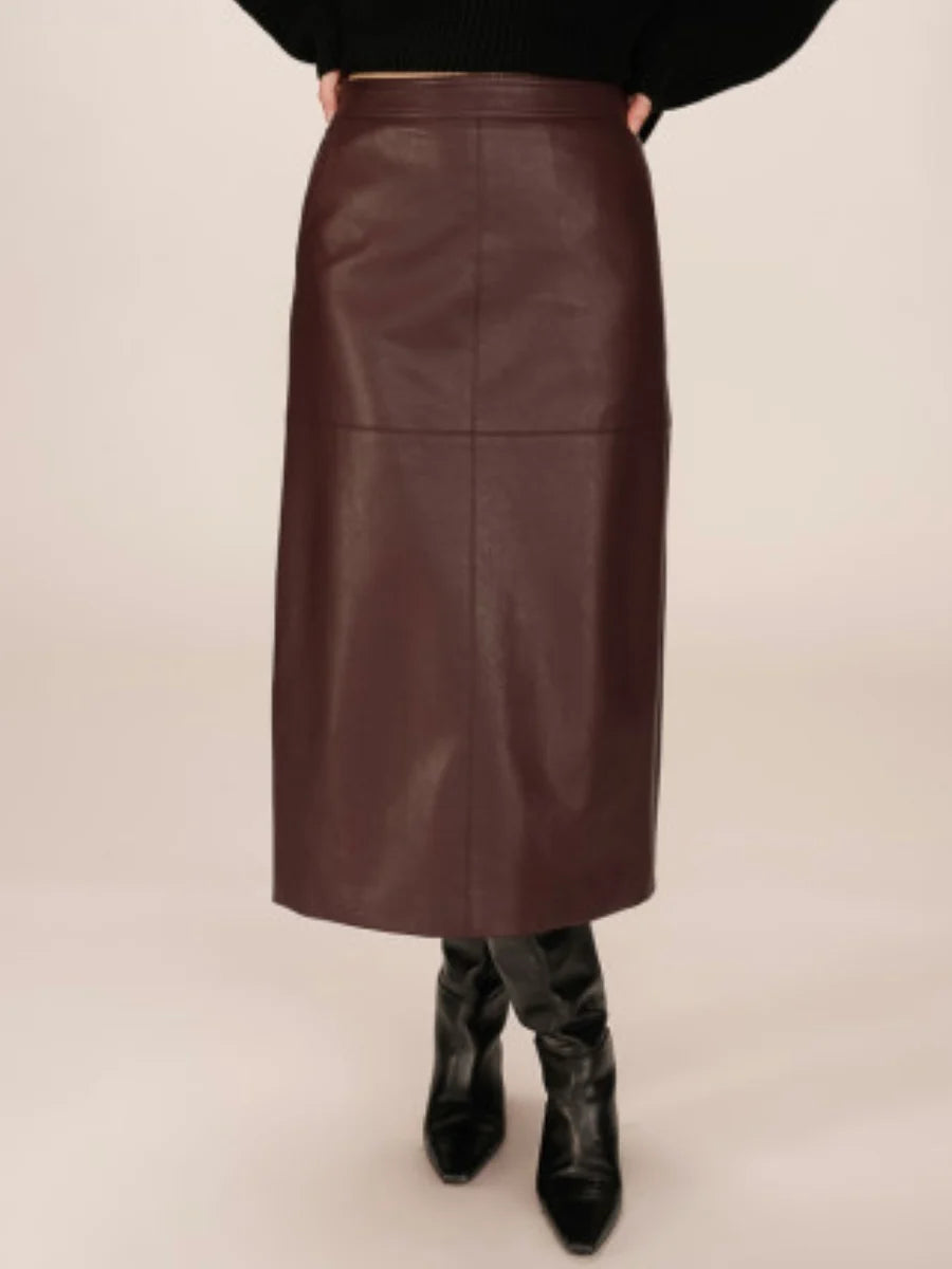 Vegan Leather A LIne Maxi Skirt - Wine