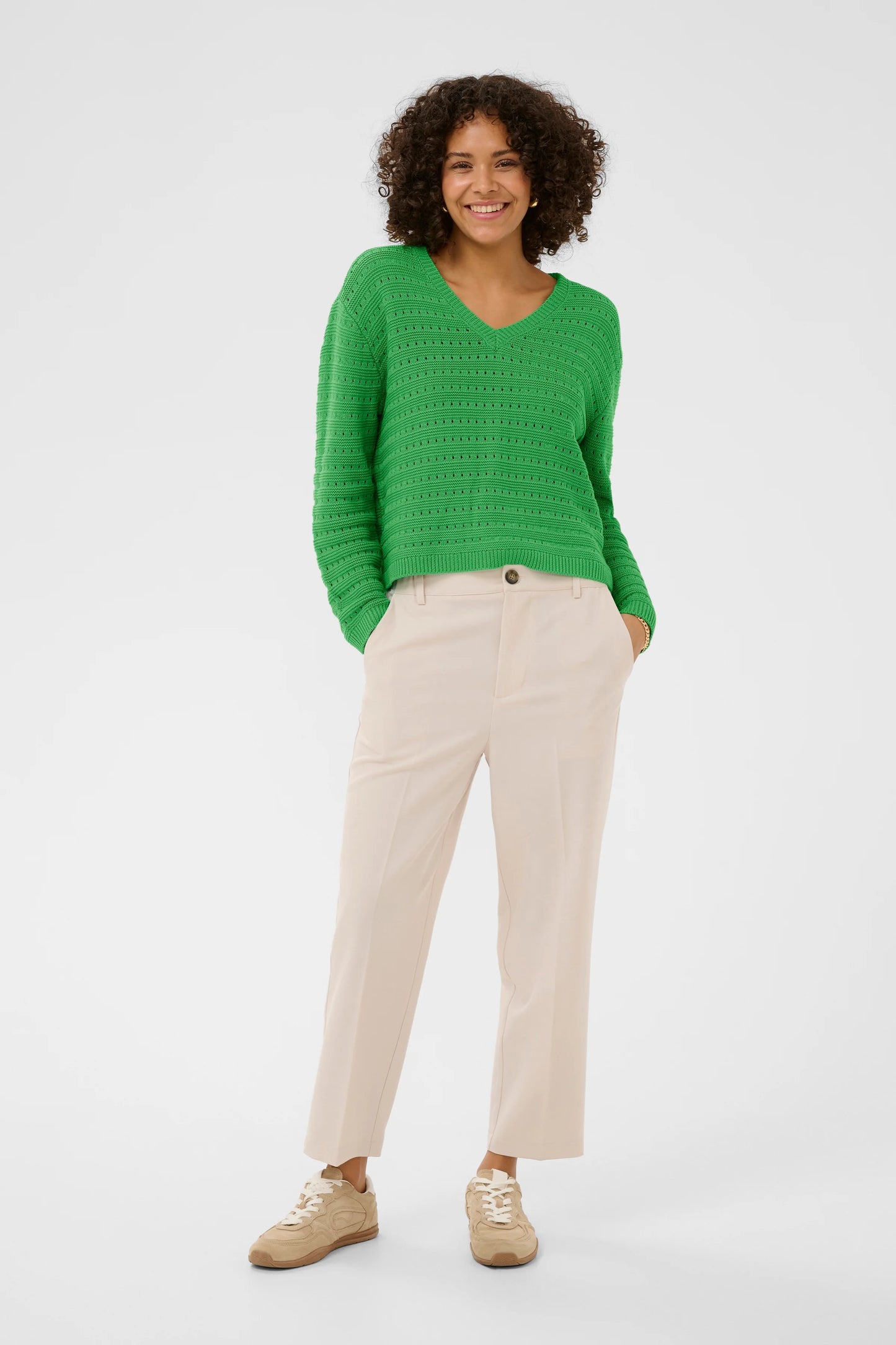 V Neck Jumper - Bright Green