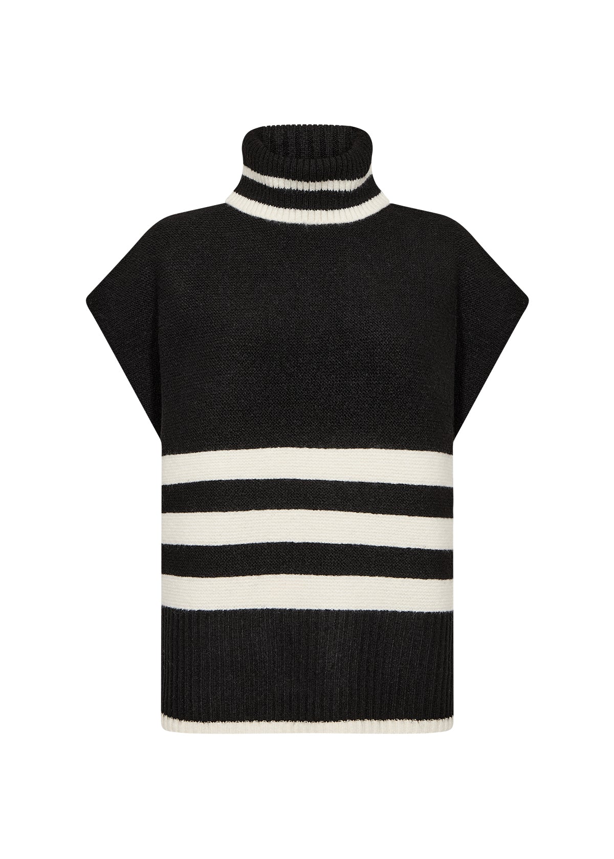 Chunky Knit Rollneck Sleeveless Jumper - Black & Ivory