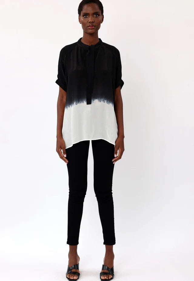Vegan Silk Dip Dye Top - Black & White