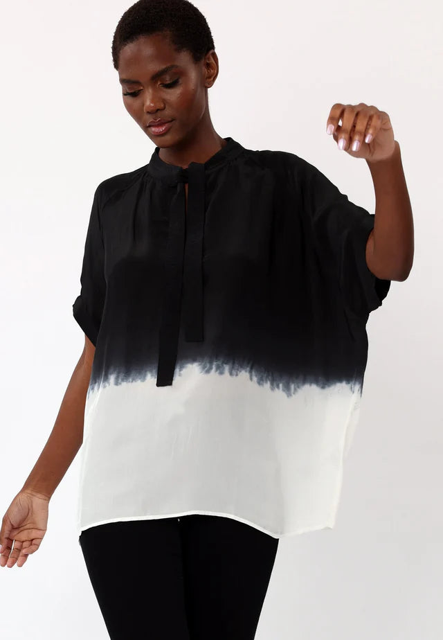 Vegan Silk Dip Dye Top - Black & White