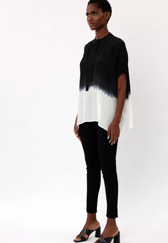 Vegan Silk Dip Dye Top - Black & White