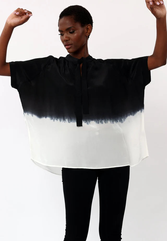 Vegan Silk Dip Dye Top - Black & White