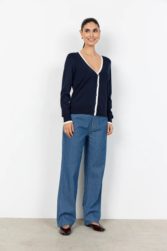 Classic V-Neck Cardigan - Navy & Ivory