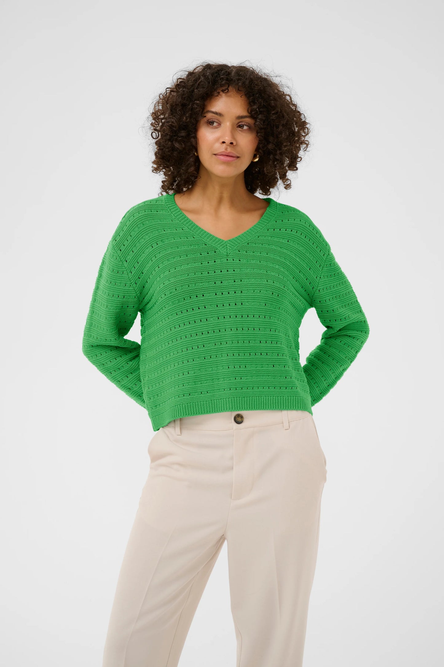 V Neck Jumper - Bright Green