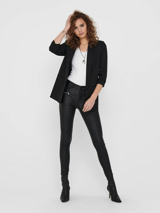 Blazer With 3/4 Ruched Sleeves - Black
