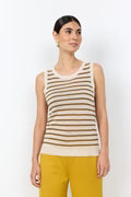 Sleeveless Stripe Lightweight Knitted Top - Oatmeal & Black or Oatmeal & Olive