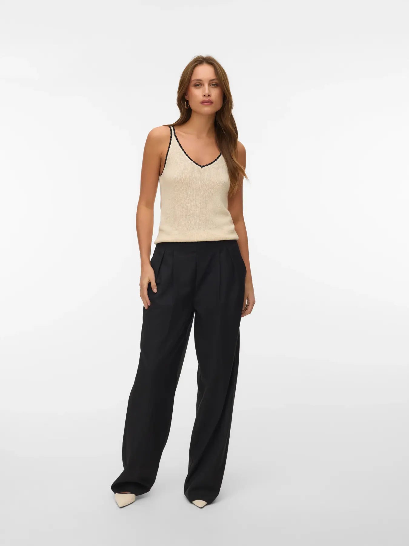 Knitted V-Neck Vest Top - Ivory & Black or Navy & Ivory
