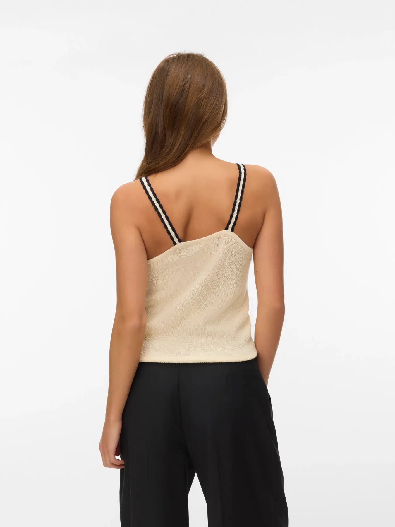 Knitted V-Neck Vest Top - Ivory & Black or Navy & Ivory