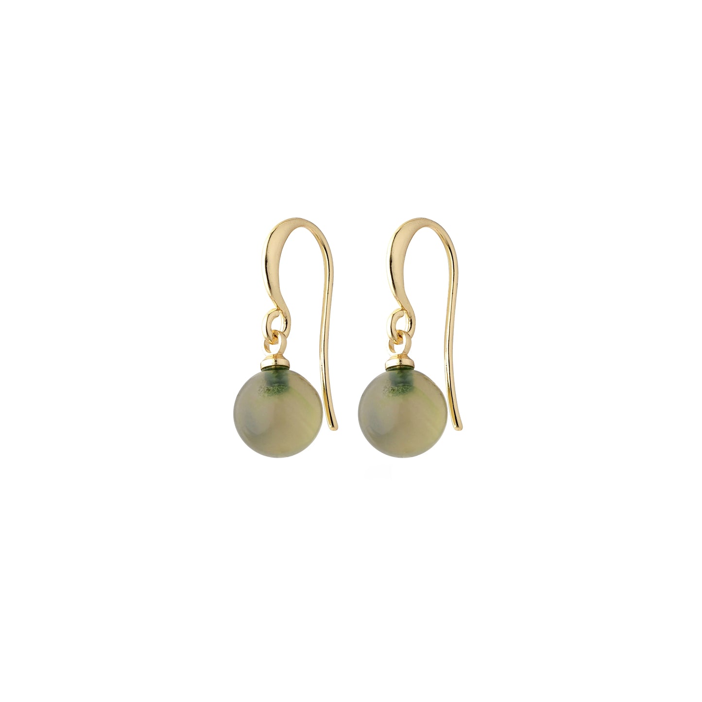 Green Agat Stone Drop Earrings - Gold Plated