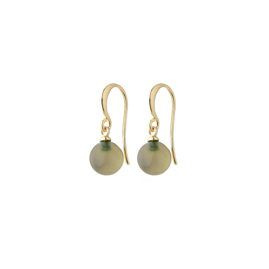 Green Agat Stone Drop Earrings - Gold Plated