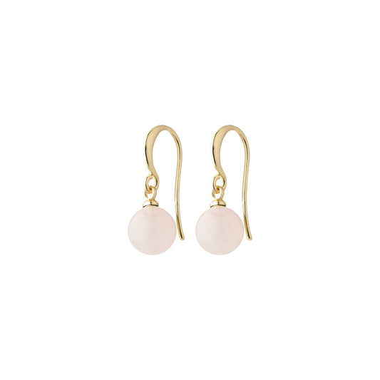 Rose Quartz Stone Drop Earrings - Gold Plated