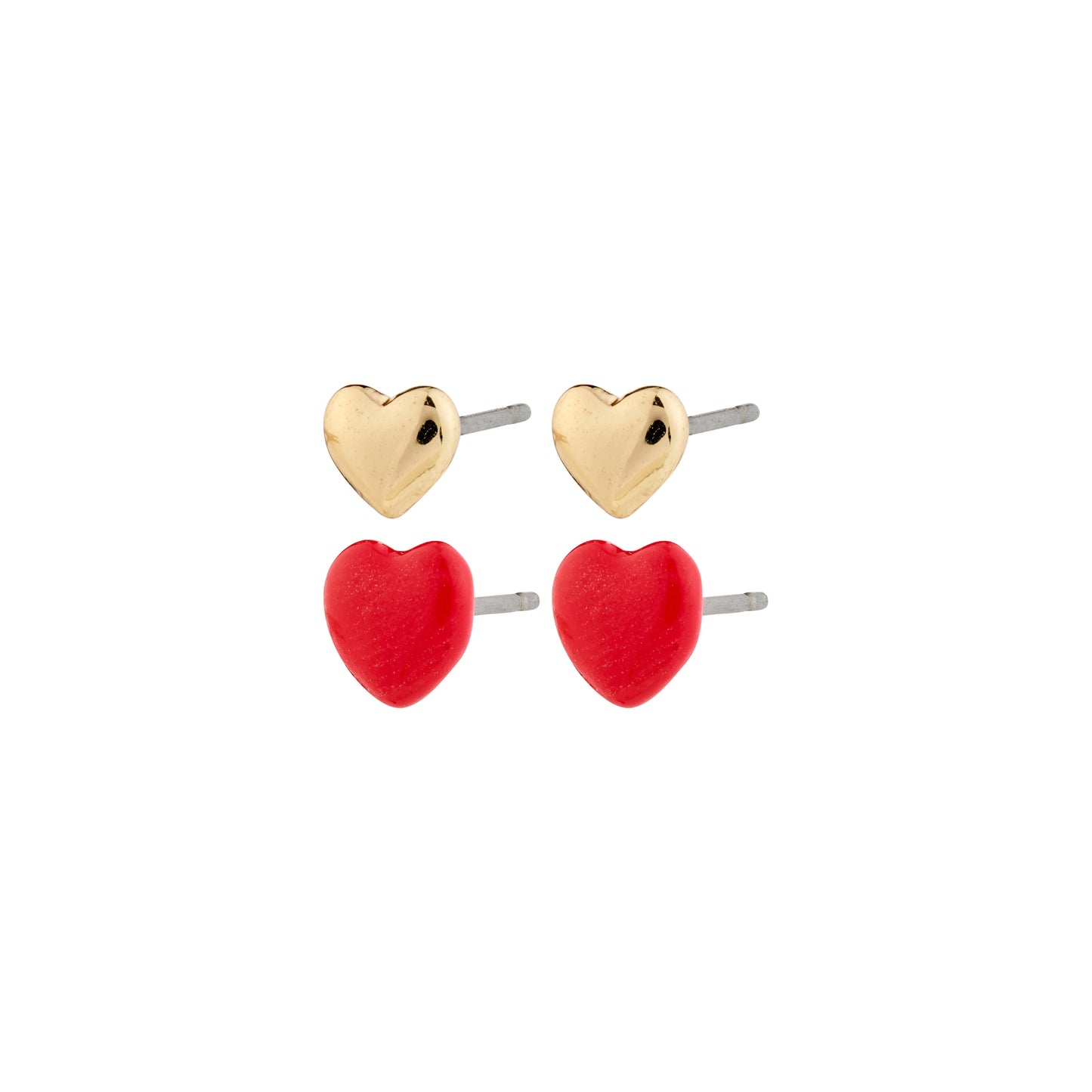 Heart Shaped Earrings - Gold Plated And Red